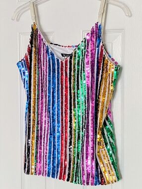 NWT Adult (M) Pride Sunray Multicolored Rainbow Sequins Lined Camisole/Tank Top